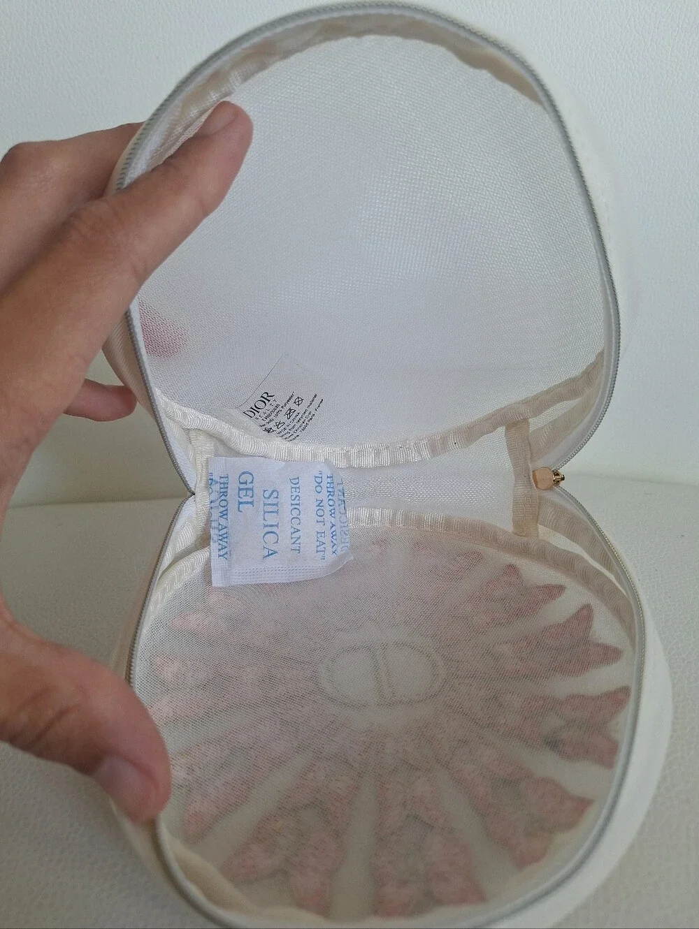 Dior Pink & Gold Butterfly Round Beauty Pouch NWOT